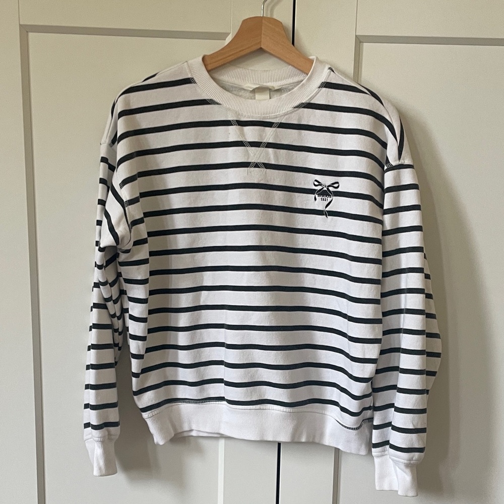 H&M Black and White Striped Crewneck Sweater